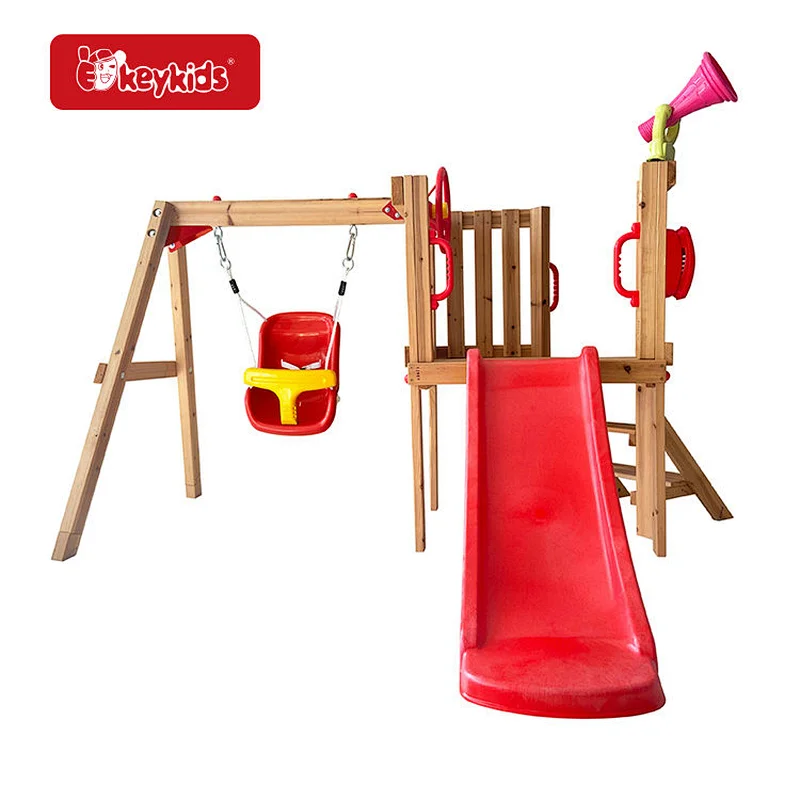 Outdoor playground set kids wooden tree saucer with swing seat W01D282